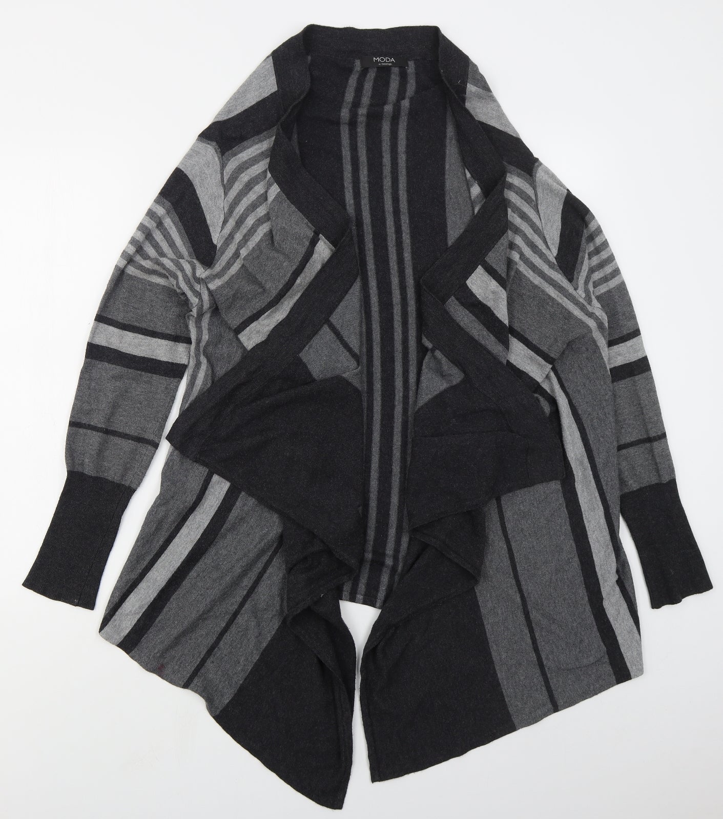 George Womens Grey V-Neck Striped Viscose Cardigan Jumper Size 14