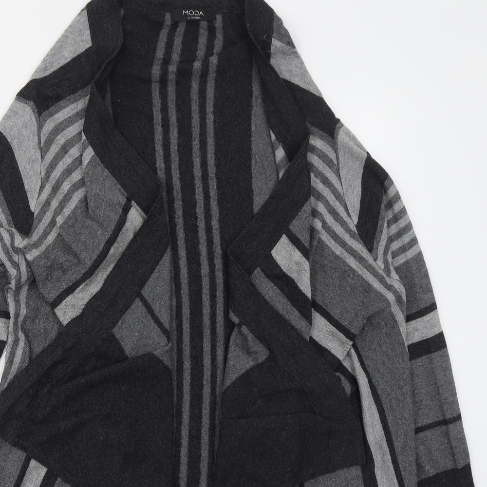 George Womens Grey V-Neck Striped Viscose Cardigan Jumper Size 14