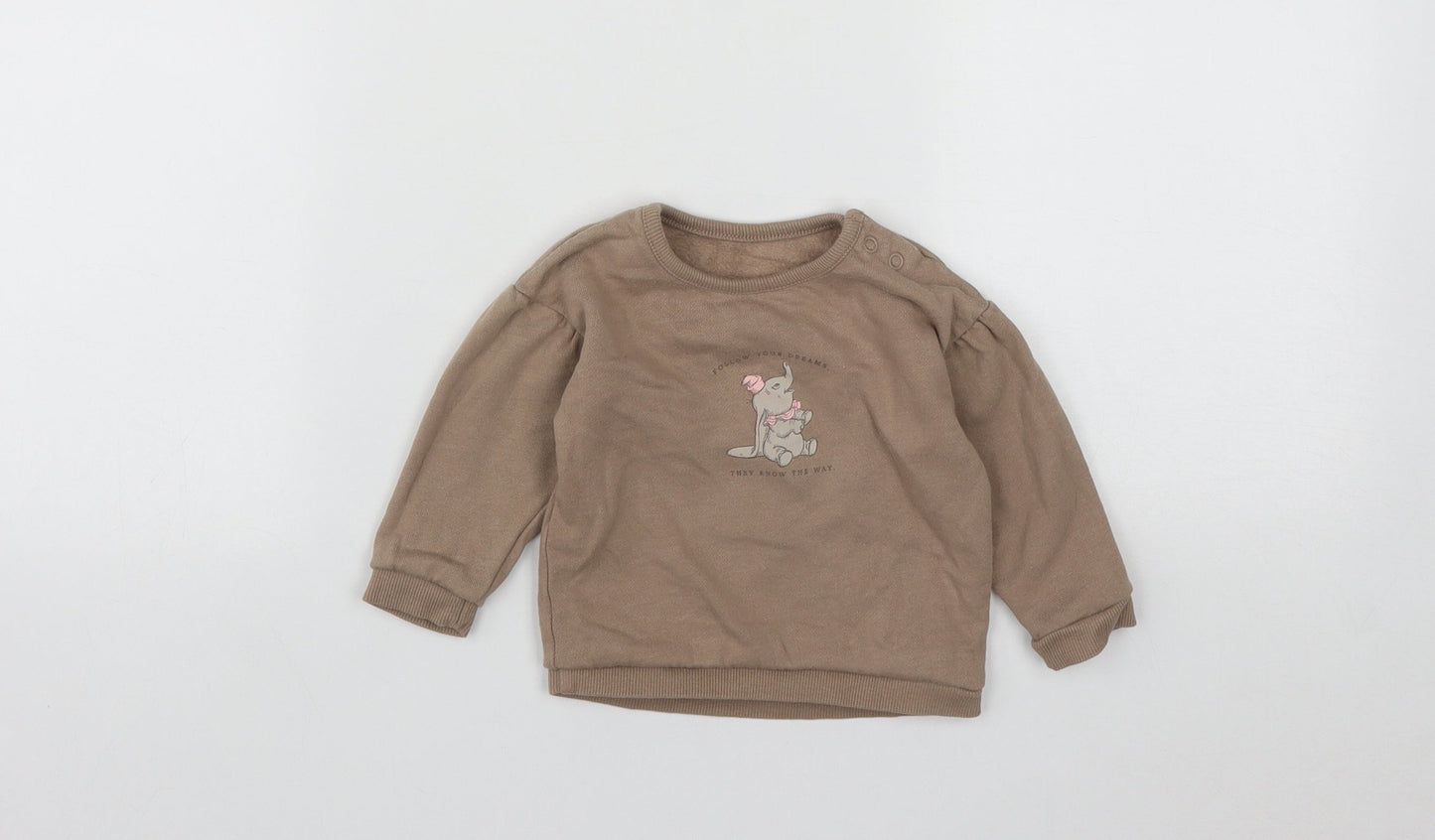 George Girls Brown  Cotton Pullover Jumper Size 6-9 Months  Snap - Disney Dumbo