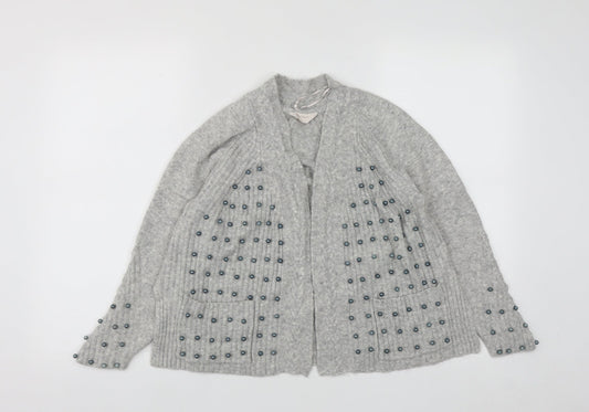 TU Womens Grey V-Neck  Acrylic Cardigan Jumper Size 8