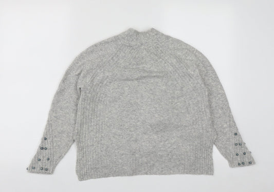 TU Womens Grey V-Neck  Acrylic Cardigan Jumper Size 8