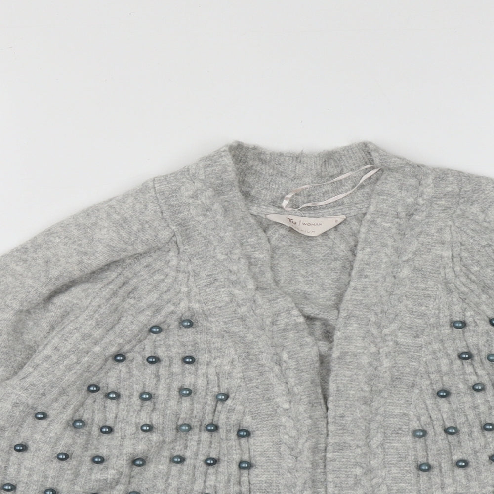 TU Womens Grey V-Neck  Acrylic Cardigan Jumper Size 8