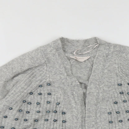 TU Womens Grey V-Neck  Acrylic Cardigan Jumper Size 8