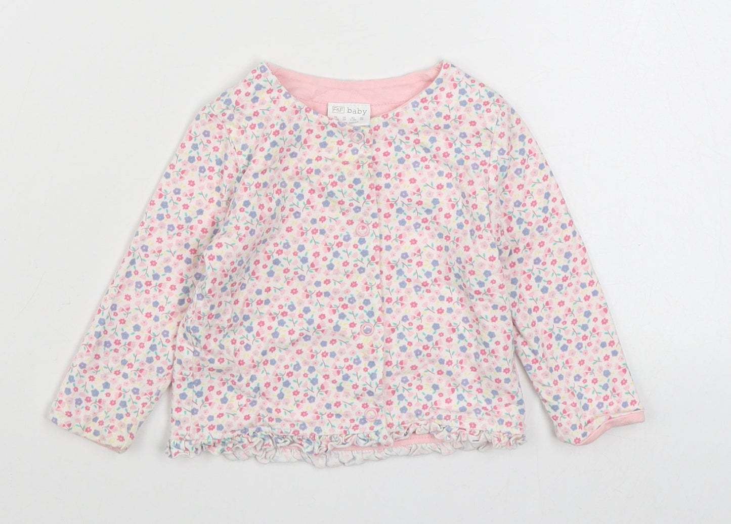 F&F Girls Multicoloured Floral 100% Cotton Cardigan Jumper Size 3-6 Months  Button