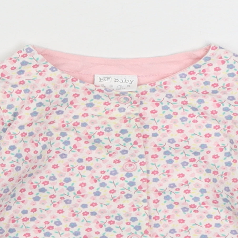 F&F Girls Multicoloured Floral 100% Cotton Cardigan Jumper Size 3-6 Months  Button