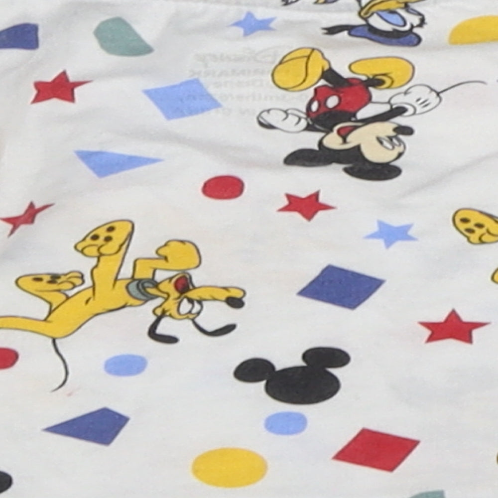 Prinark  White Geometric 100% Cotton Basic T-Shirt Size 0-3 Months Round Neck Button - Mickey & Friends
