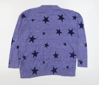 Marks and Spencer Womens Blue V-Neck Geometric 100% Cotton Pullover Jumper Size S