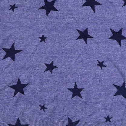 Marks and Spencer Womens Blue V-Neck Geometric 100% Cotton Pullover Jumper Size S