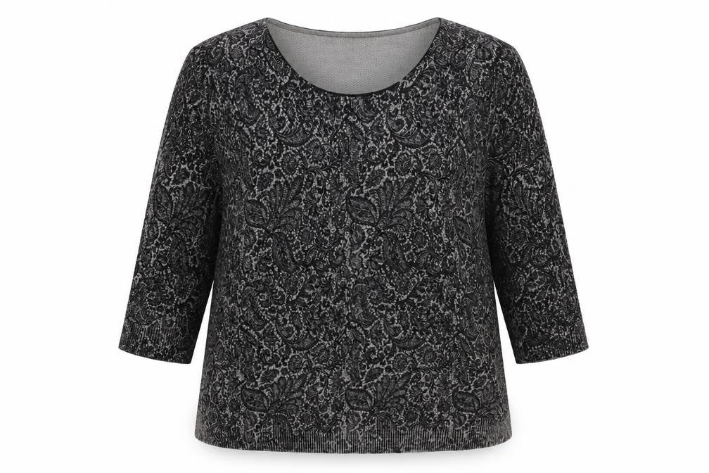 Bonmarché Womens Grey Scoop Neck Paisley Acrylic Pullover Jumper Size L