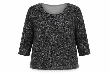 Bonmarché Womens Grey Scoop Neck Paisley Acrylic Pullover Jumper Size L
