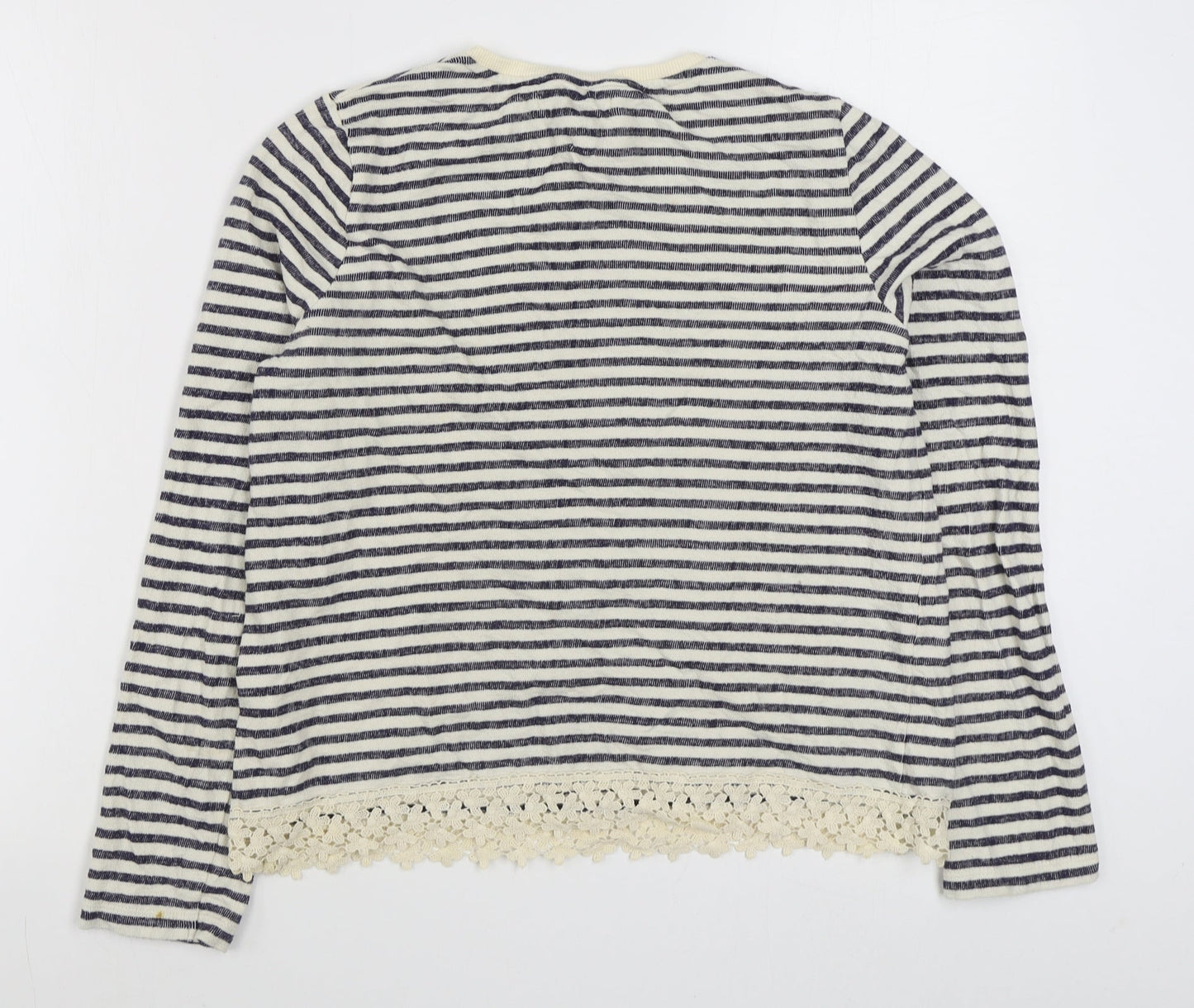 Marks and Spencer Girls Blue Round Neck Striped Cotton Pullover Jumper Size 13-14 Years  Pullover