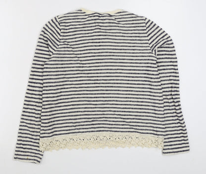 Marks and Spencer Girls Blue Round Neck Striped Cotton Pullover Jumper Size 13-14 Years  Pullover