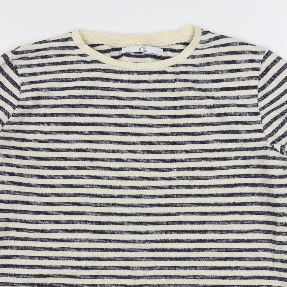 Marks and Spencer Girls Blue Round Neck Striped Cotton Pullover Jumper Size 13-14 Years  Pullover