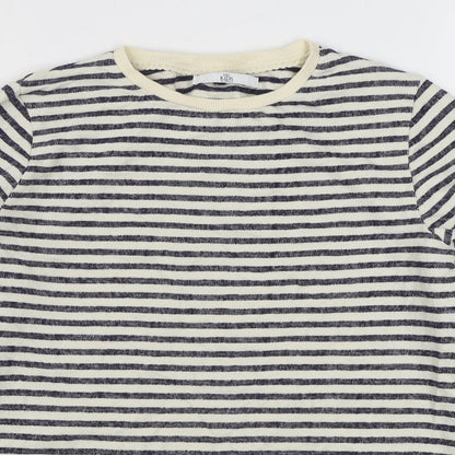 Marks and Spencer Girls Blue Round Neck Striped Cotton Pullover Jumper Size 13-14 Years  Pullover