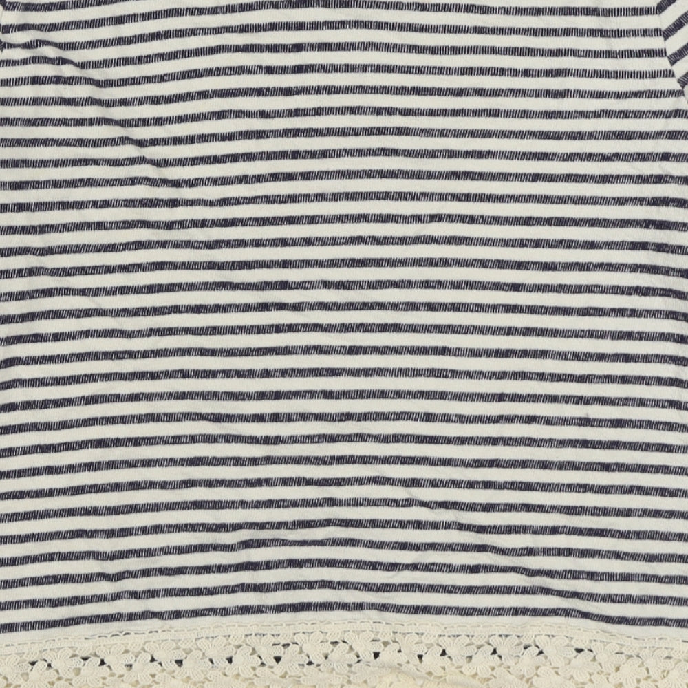 Marks and Spencer Girls Blue Round Neck Striped Cotton Pullover Jumper Size 13-14 Years  Pullover