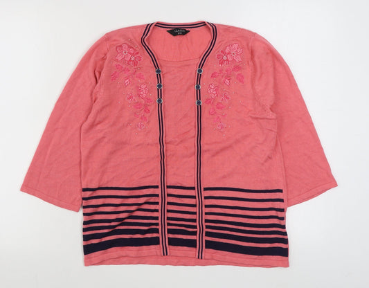 Classics Womens Pink Round Neck Striped Acrylic Pullover Jumper Size S