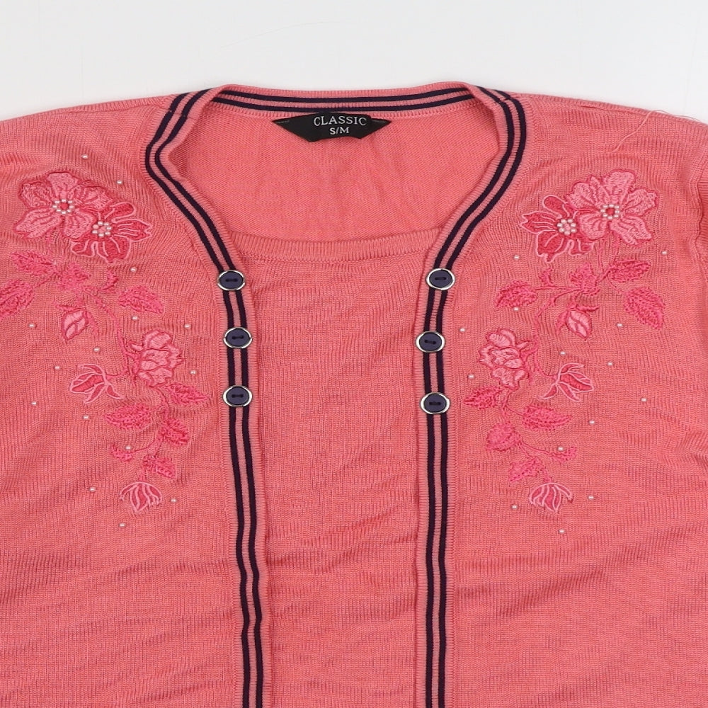 Classics Womens Pink Round Neck Striped Acrylic Pullover Jumper Size S