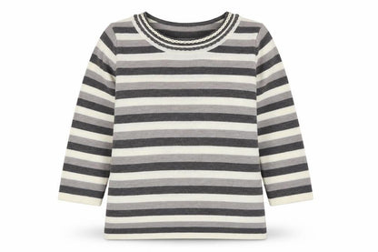 Bonmarché Womens Grey Round Neck Striped Acrylic Pullover Jumper Size L