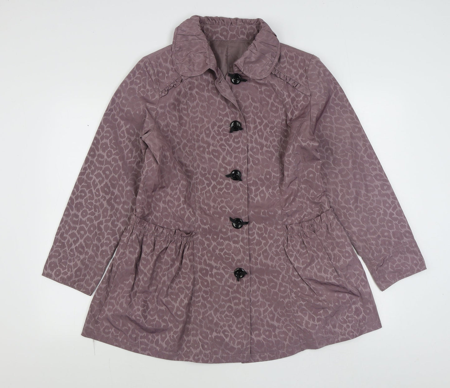 Vie Paisible Womens Purple Animal Print  Rain Coat Coat Size M  Button