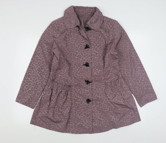 Vie Paisible Womens Purple Animal Print  Rain Coat Coat Size M  Button