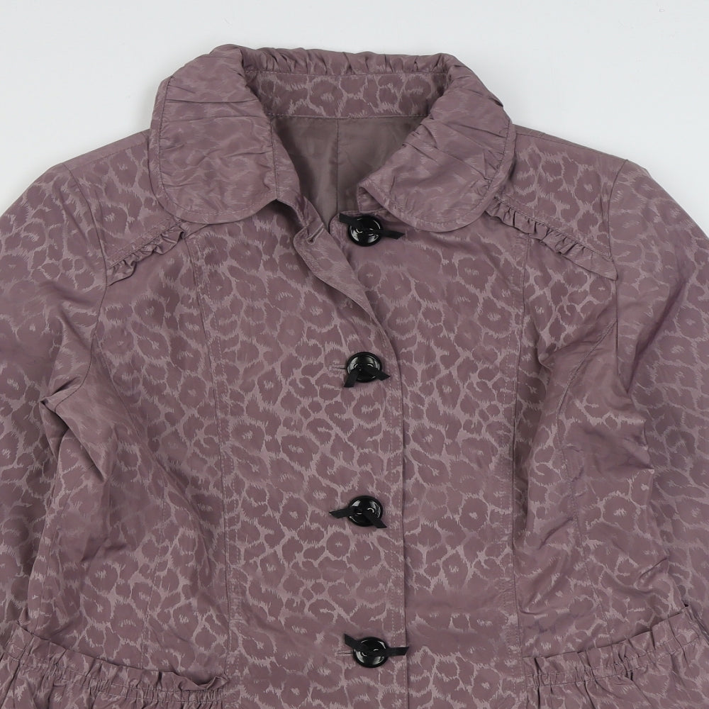 Vie Paisible Womens Purple Animal Print  Rain Coat Coat Size M  Button