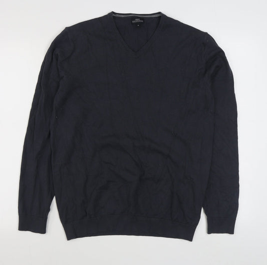 NEXT Mens Grey V-Neck  Cotton Pullover Jumper Size M