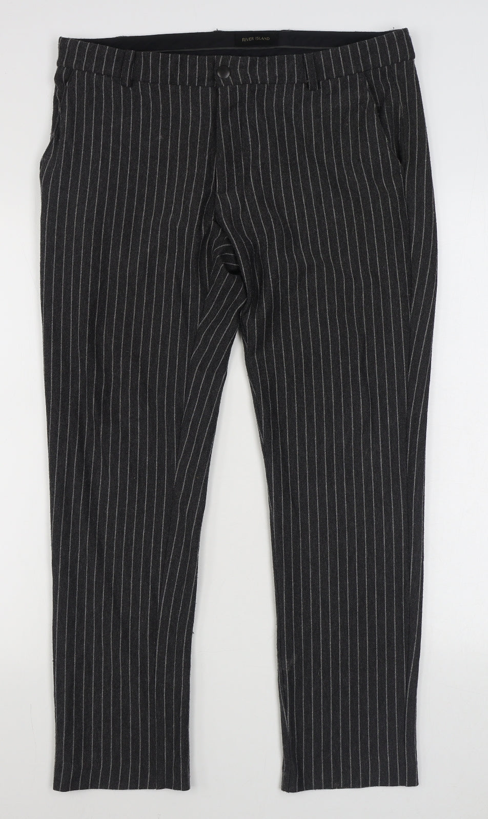 Rive Island Womens Grey Striped Polyester Trousers  Size 32 in L27 in Regular Zip