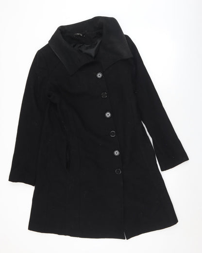Fashion ELLE Womens Black   Pea Coat Coat Size L  Button