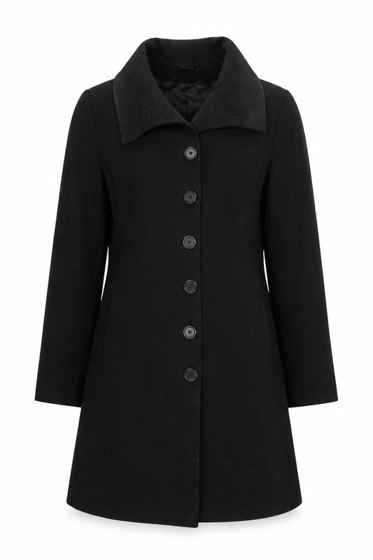 Fashion ELLE Womens Black   Pea Coat Coat Size L  Button