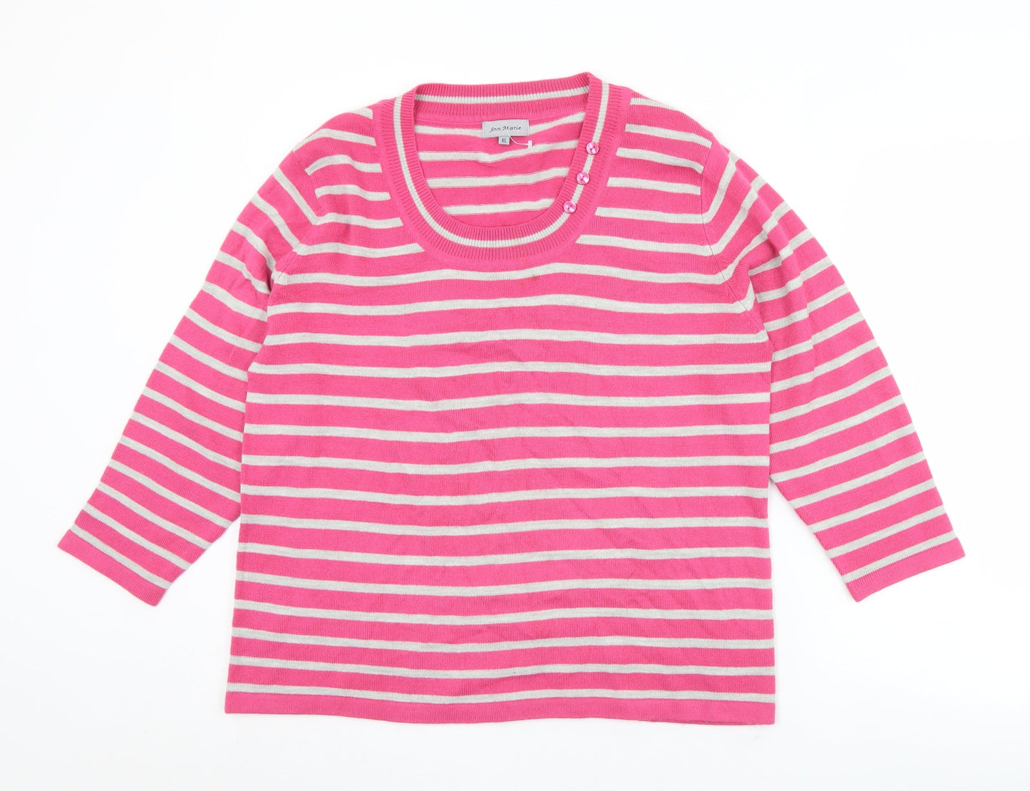 Ann Marie Mens Pink Round Neck Striped Acrylic Pullover Jumper Size XL