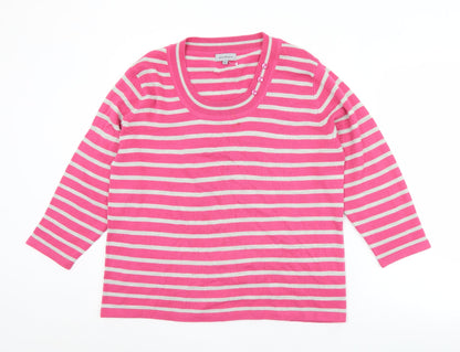 Ann Marie Mens Pink Round Neck Striped Acrylic Pullover Jumper Size XL