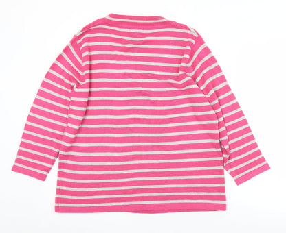 Ann Marie Mens Pink Round Neck Striped Acrylic Pullover Jumper Size XL
