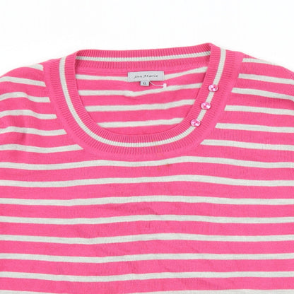 Ann Marie Mens Pink Round Neck Striped Acrylic Pullover Jumper Size XL