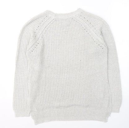 Papaya Womens Grey Round Neck  Acrylic Pullover Jumper Size M