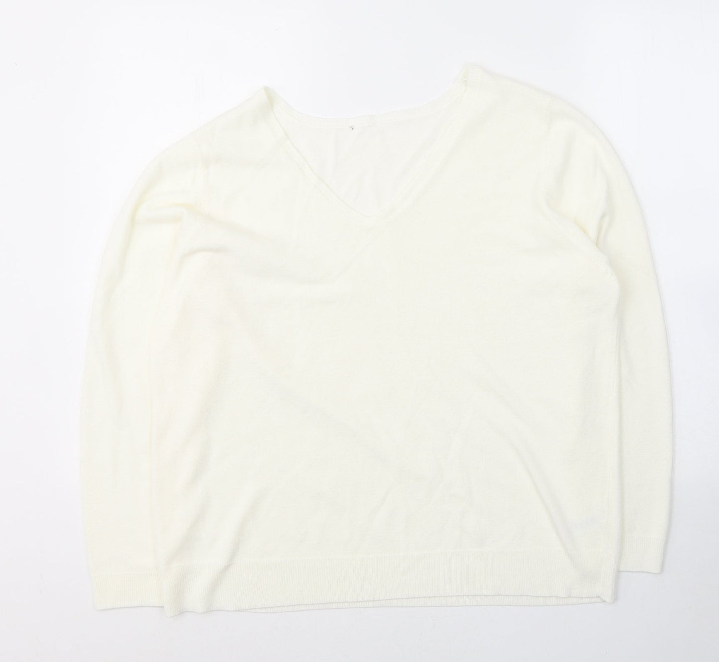 BHS Womens White V-Neck  Acrylic Pullover Jumper Size 20
