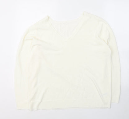 BHS Womens White V-Neck  Acrylic Pullover Jumper Size 20