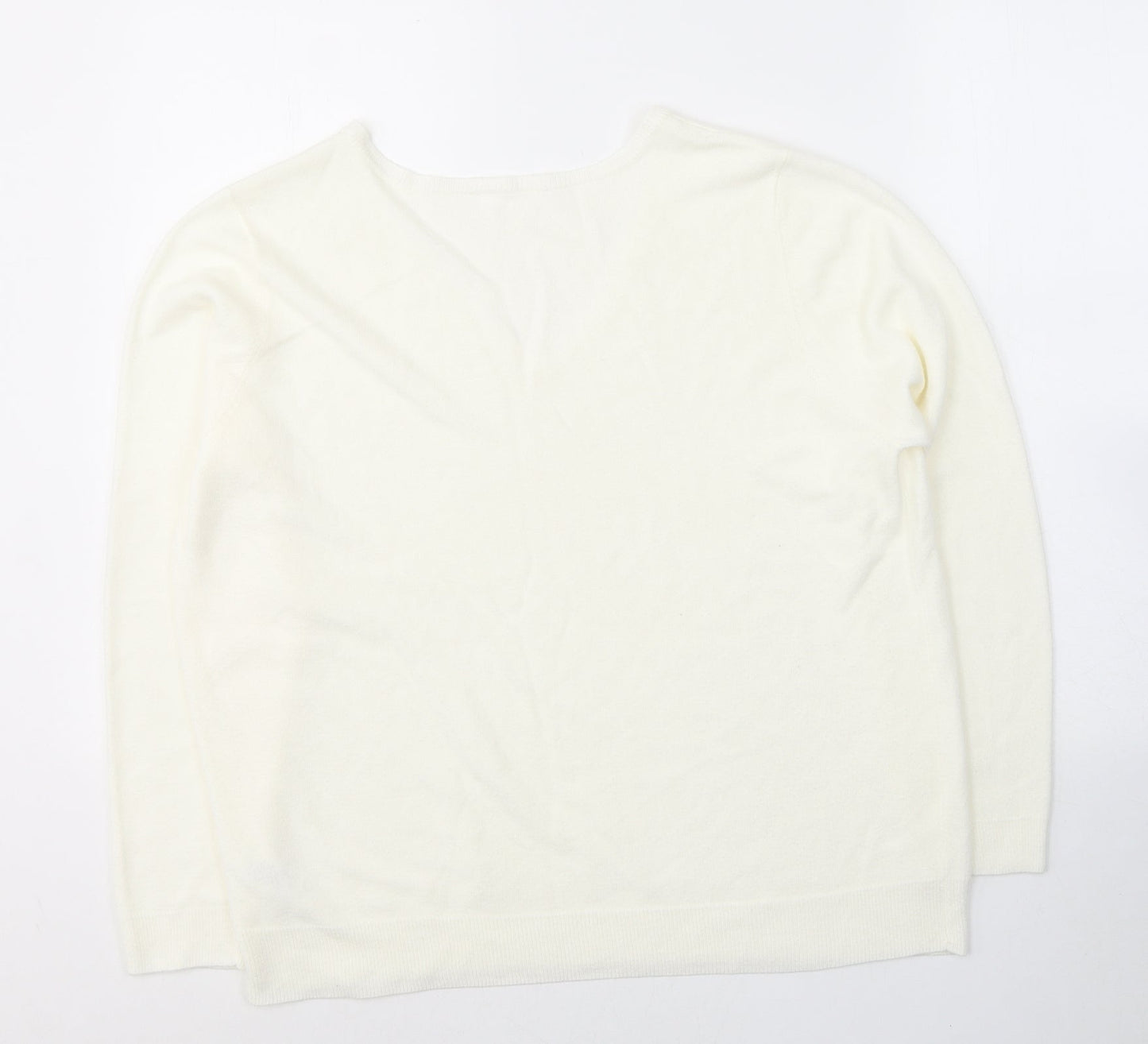 BHS Womens White V-Neck  Acrylic Pullover Jumper Size 20