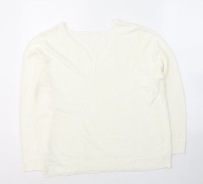 BHS Womens White V-Neck  Acrylic Pullover Jumper Size 20