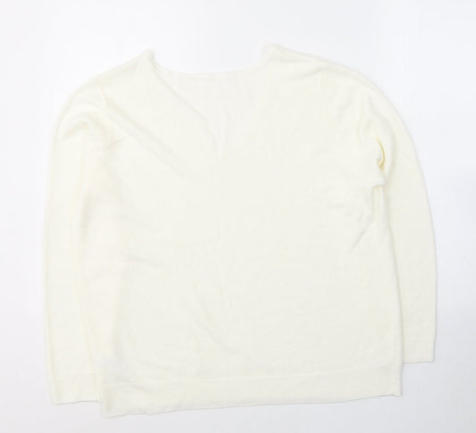BHS Womens White V-Neck  Acrylic Pullover Jumper Size 20