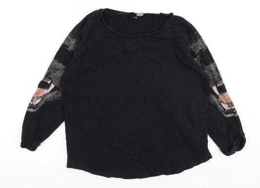 H&M Womens Black  100% Cotton Pullover Sweatshirt Size S  Pullover - Panther