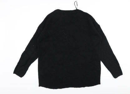 New Look Womens Black Round Neck  Acrylic Pullover Jumper Size M