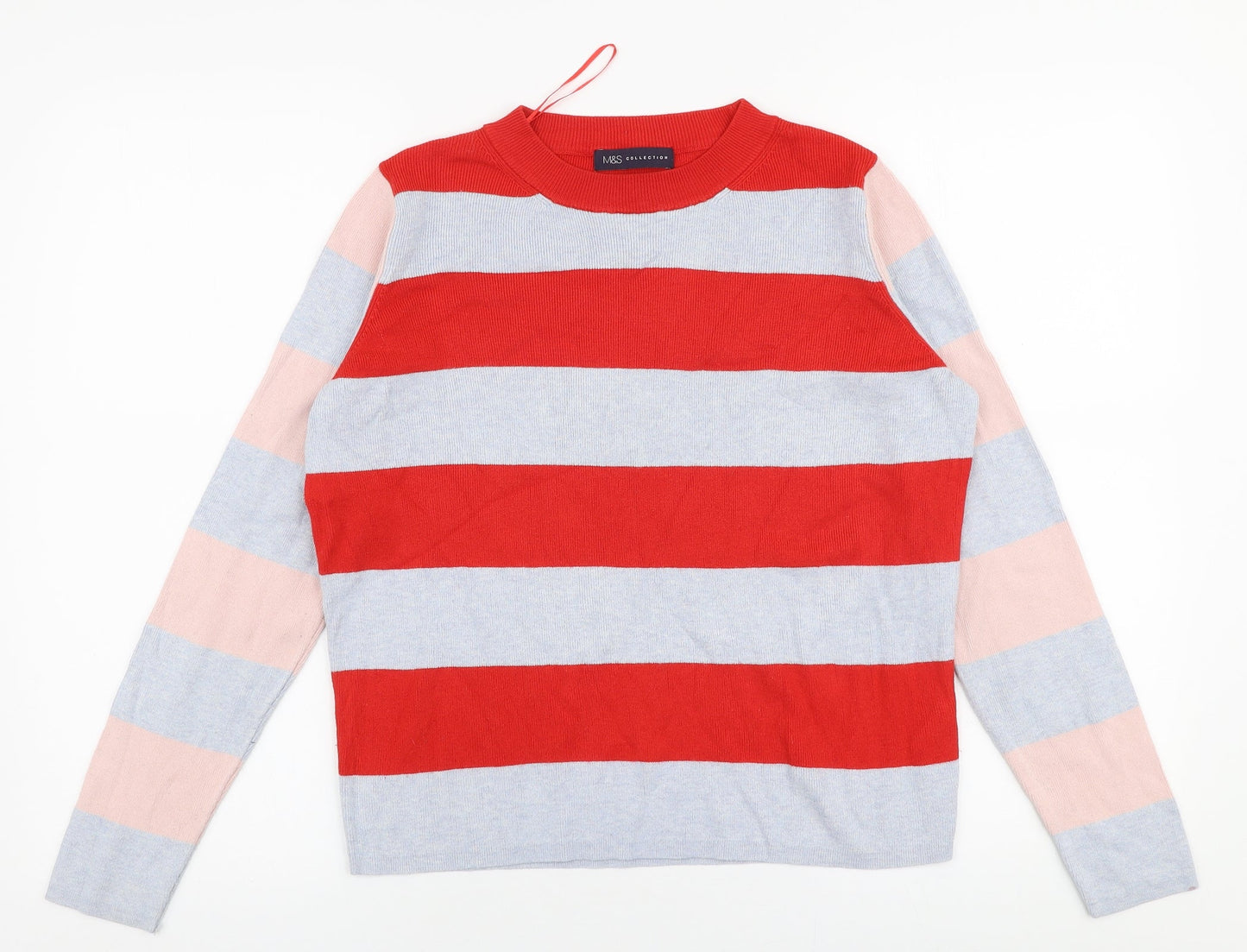 Marks and Spencer Womens Multicoloured Round Neck Striped Viscose Pullover Jumper Size 12