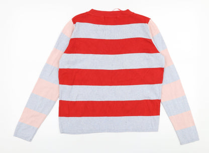 Marks and Spencer Womens Multicoloured Round Neck Striped Viscose Pullover Jumper Size 12