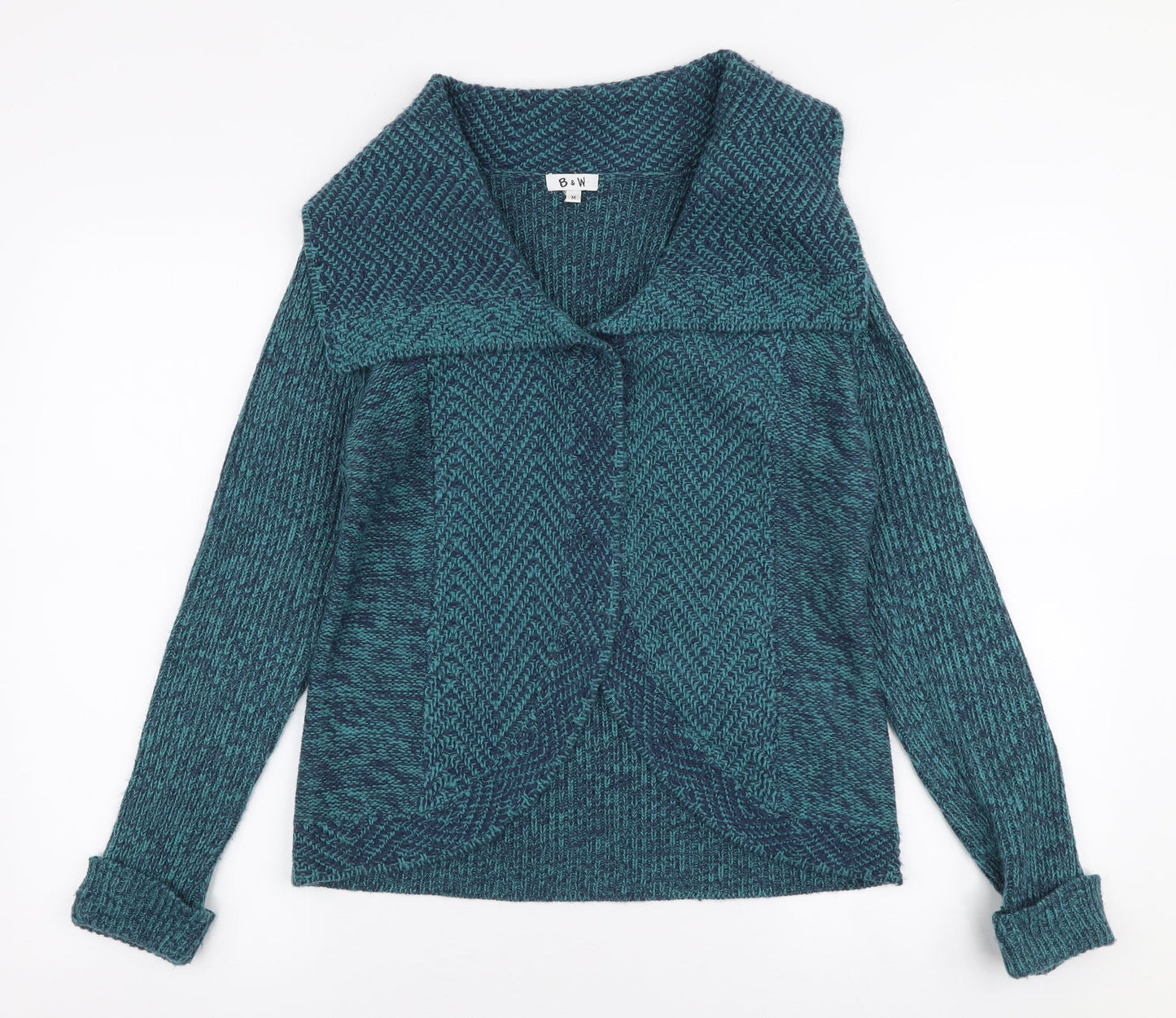 B&W Womens Blue Collared  Acrylic Cardigan Jumper Size M