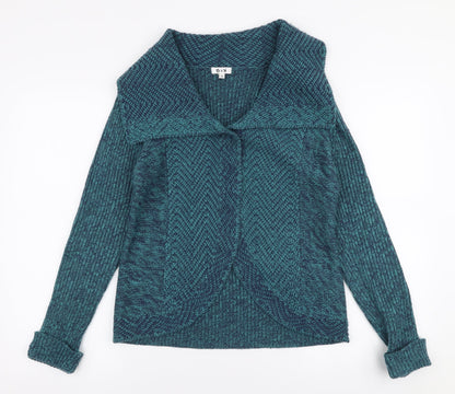 B&W Womens Blue Collared  Acrylic Cardigan Jumper Size M