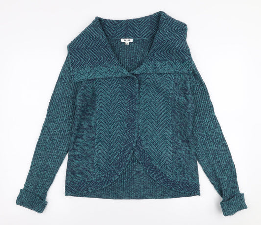 B&W Womens Blue Collared  Acrylic Cardigan Jumper Size M