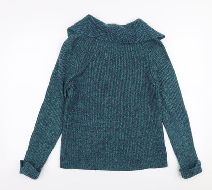 B&W Womens Blue Collared  Acrylic Cardigan Jumper Size M