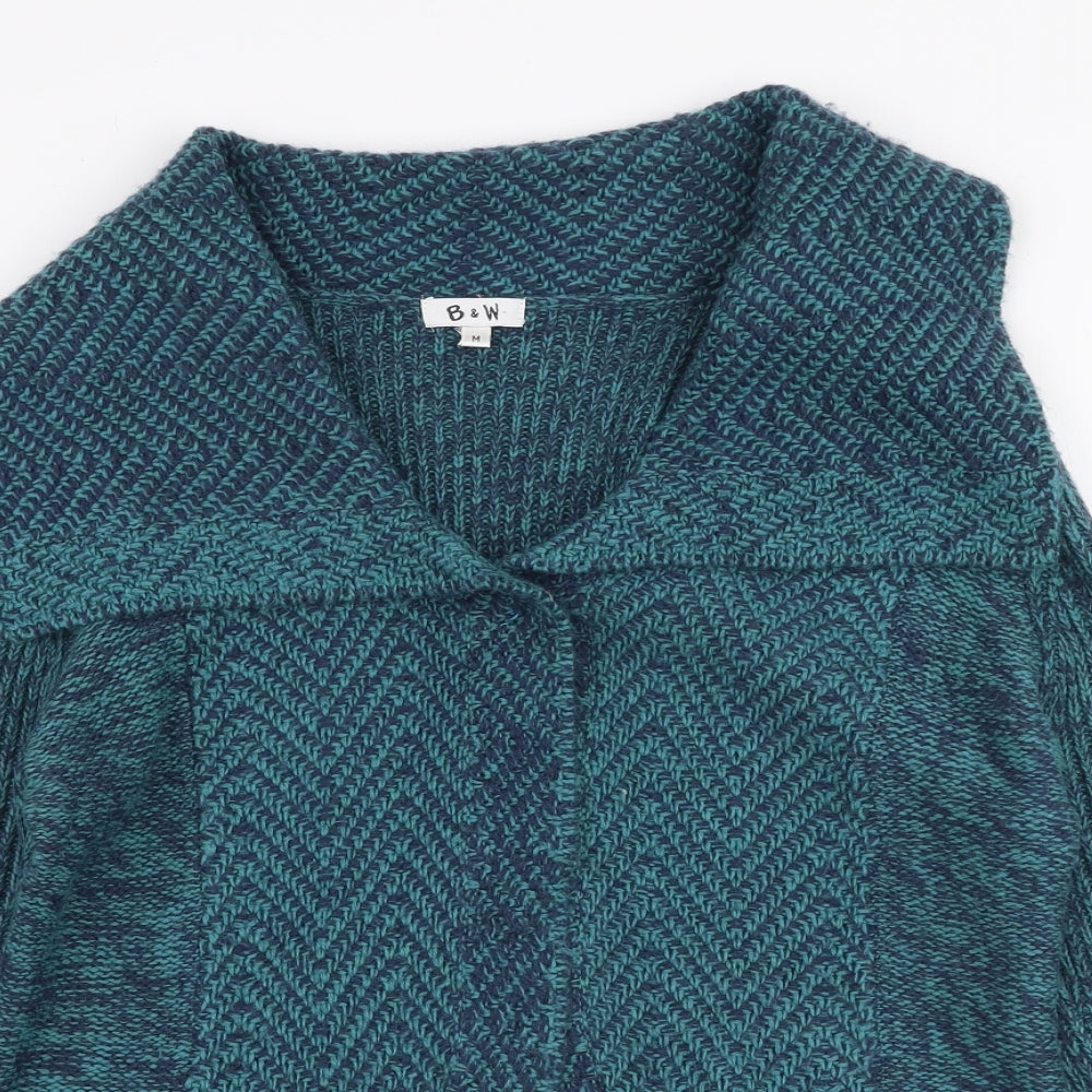 B&W Womens Blue Collared  Acrylic Cardigan Jumper Size M