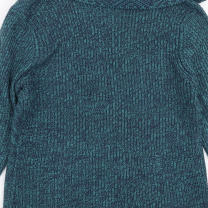 B&W Womens Blue Collared  Acrylic Cardigan Jumper Size M