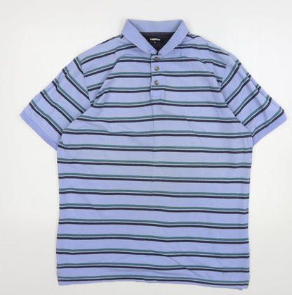 CargoQuay Mens Blue Striped Cotton  Polo Size M Collared